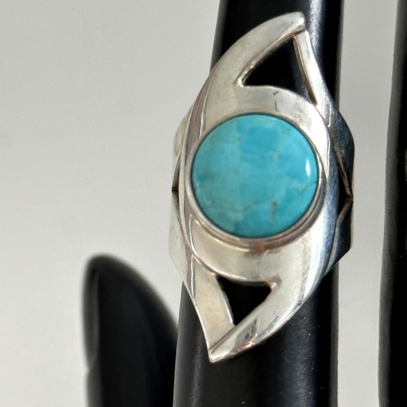 Jay King 925 Sterling Silver Turquoise Large Chunky Modernist Band Ring Sz 6.75 - Picture 1 of 10